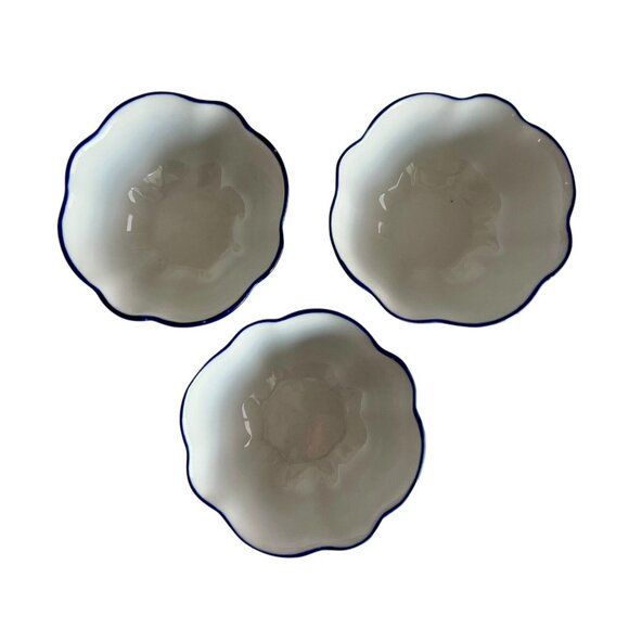 Set/3 Handpainted Fish Bowl Scalloped Edge Made in Brazil 4.5"D x 2"H Blue White - Picture 12 of 14